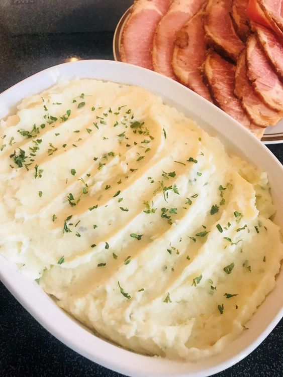 Mashed potatoes as a side dish to meat.