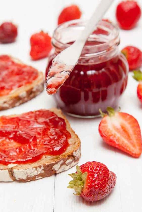 Bread spread with homemade strawberry jam.