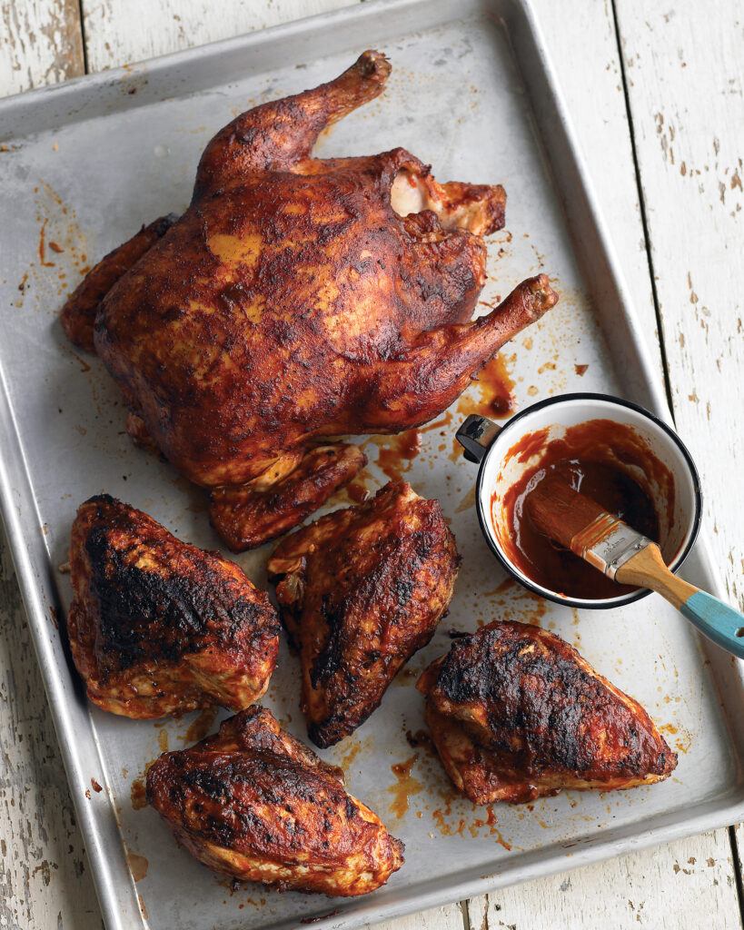 Barbecue chicken from the grill according to Martha Stewart's recipe.