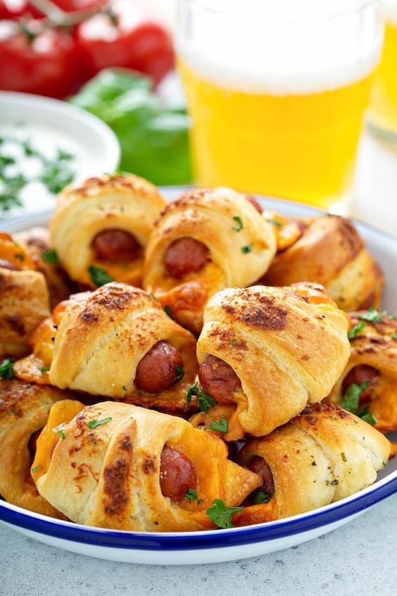 Rolls filled with sausage.