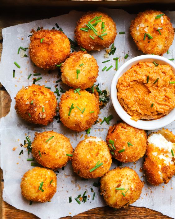 Fried cheese balls with dip.