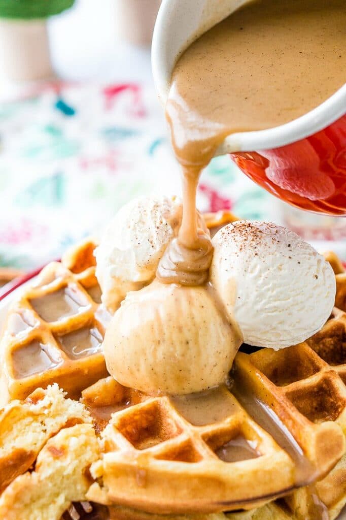 Egg waffles with custard topping.