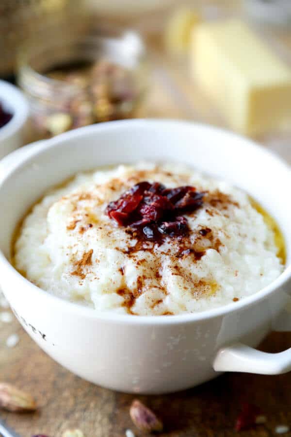 Delicious oatmeal with dried fruit.