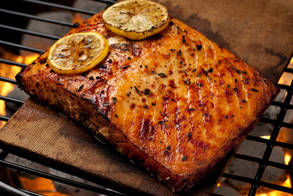 Grilled marinated salmon