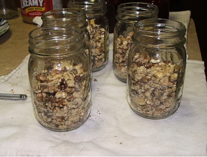 Jar with walnuts.