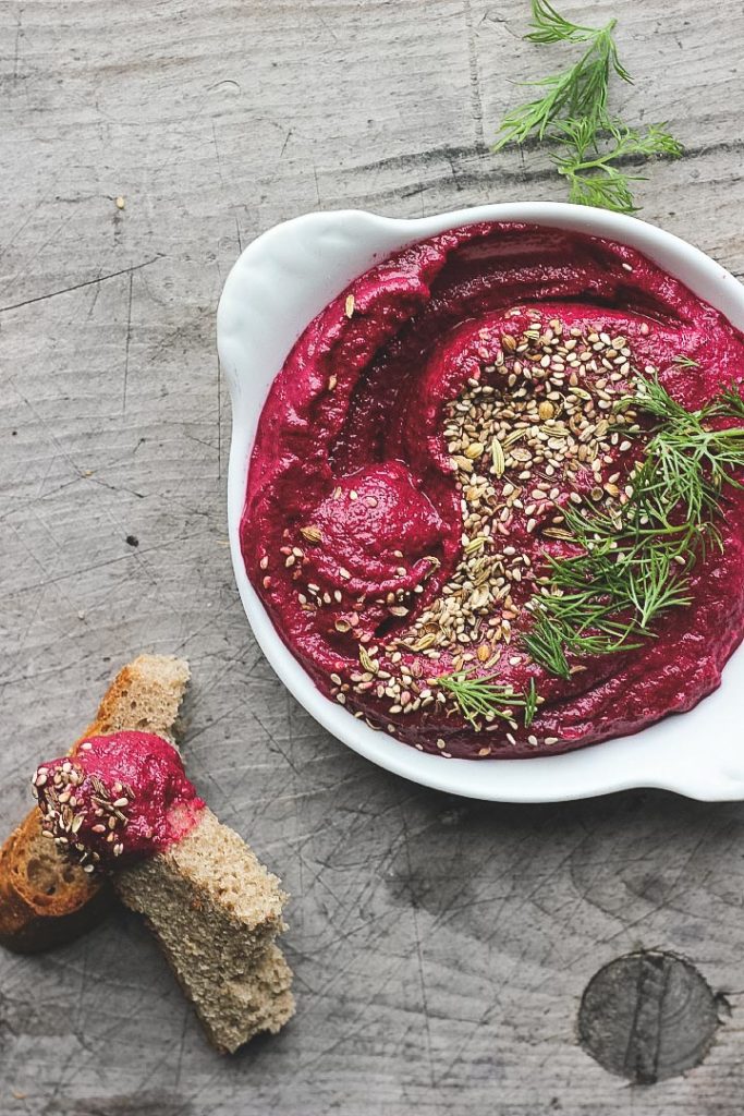 red lentil spread with beetroot