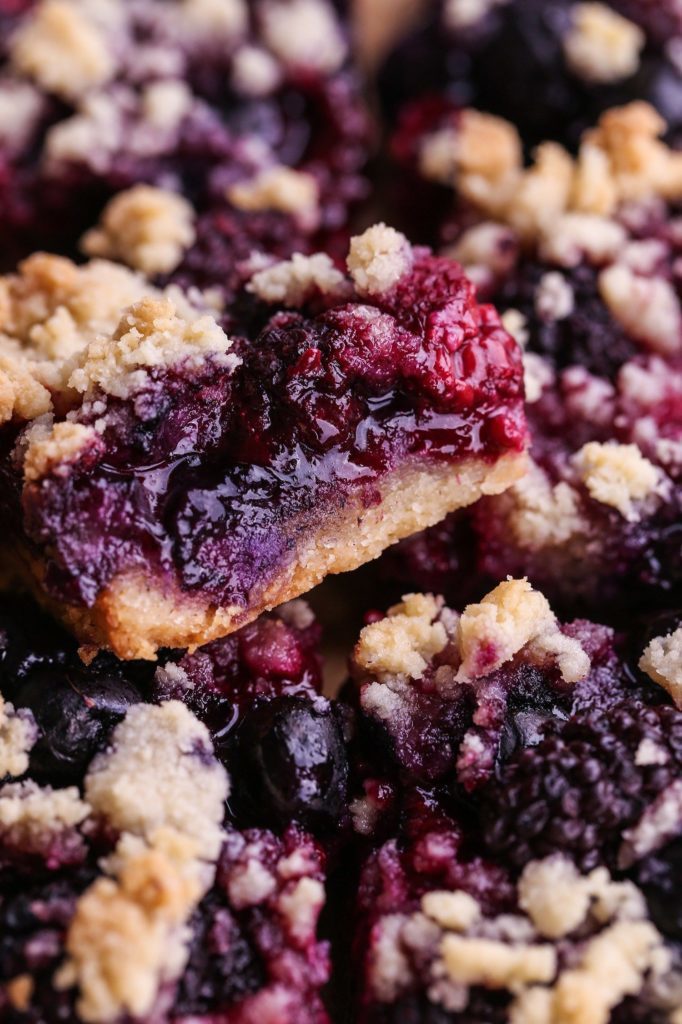 baked sourdough pie with blueberries and crumble on top
