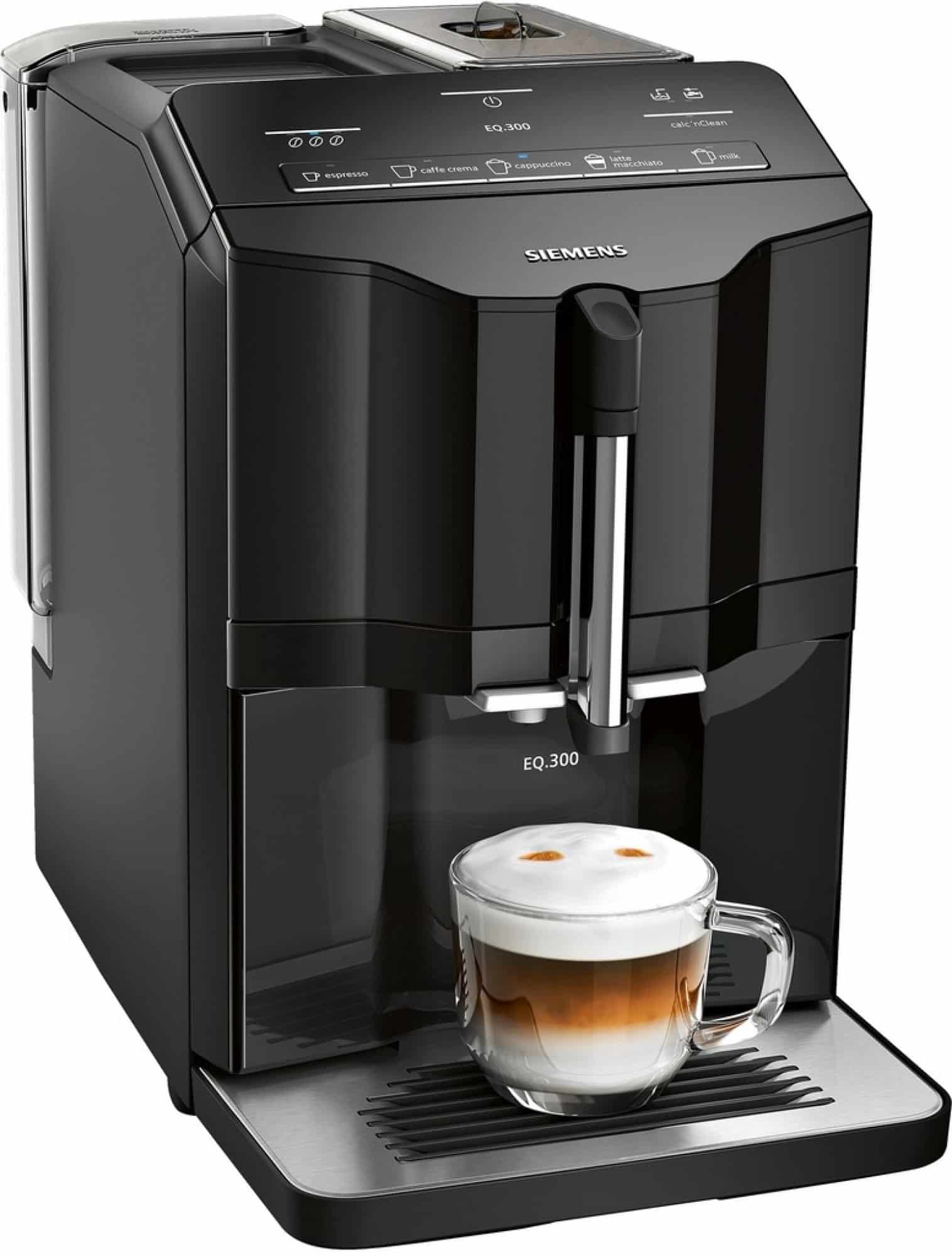 Automatický kávovar značky Siemens s dotykovým ovládáním.