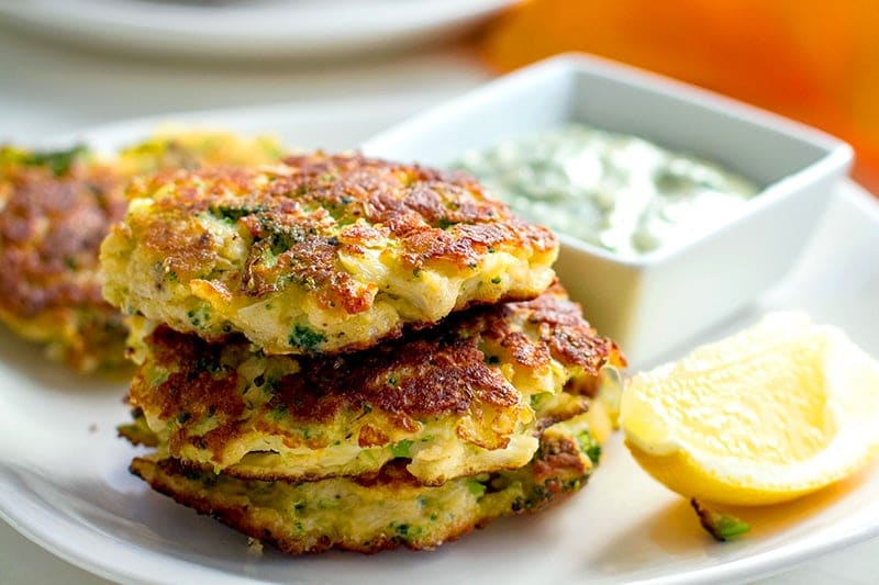 Cauliflower patties with spring onions and wholemeal flour.