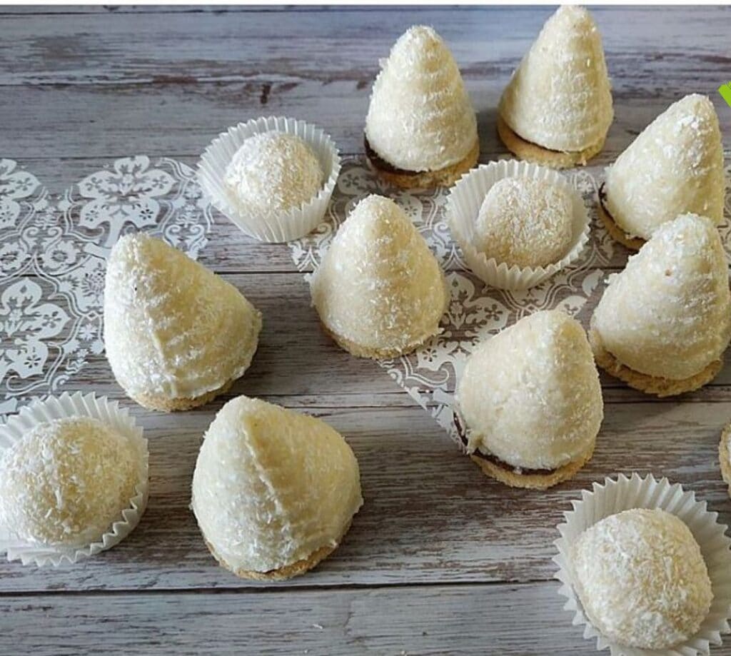 Light nests with coconut and almonds.