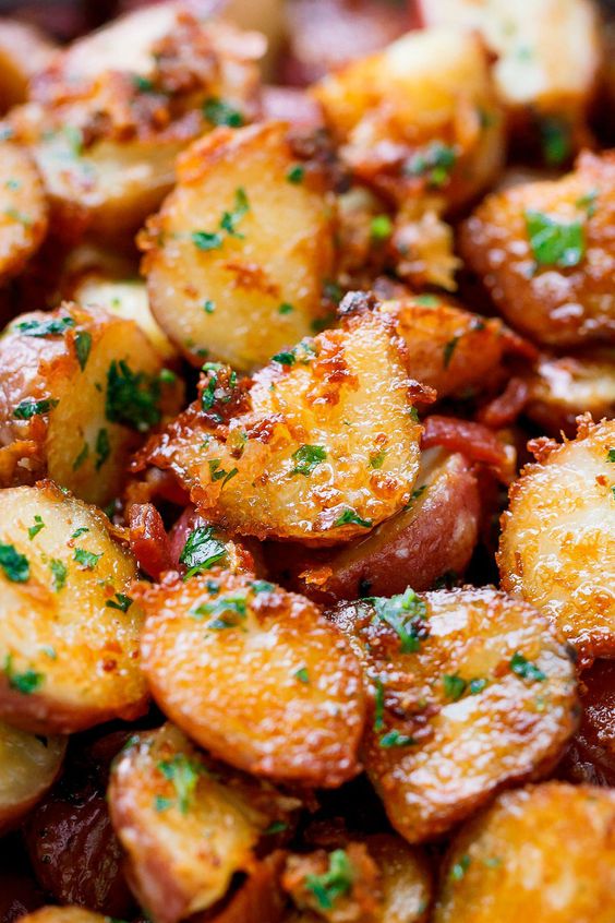 Roasted potatoes sprinkled with parsley