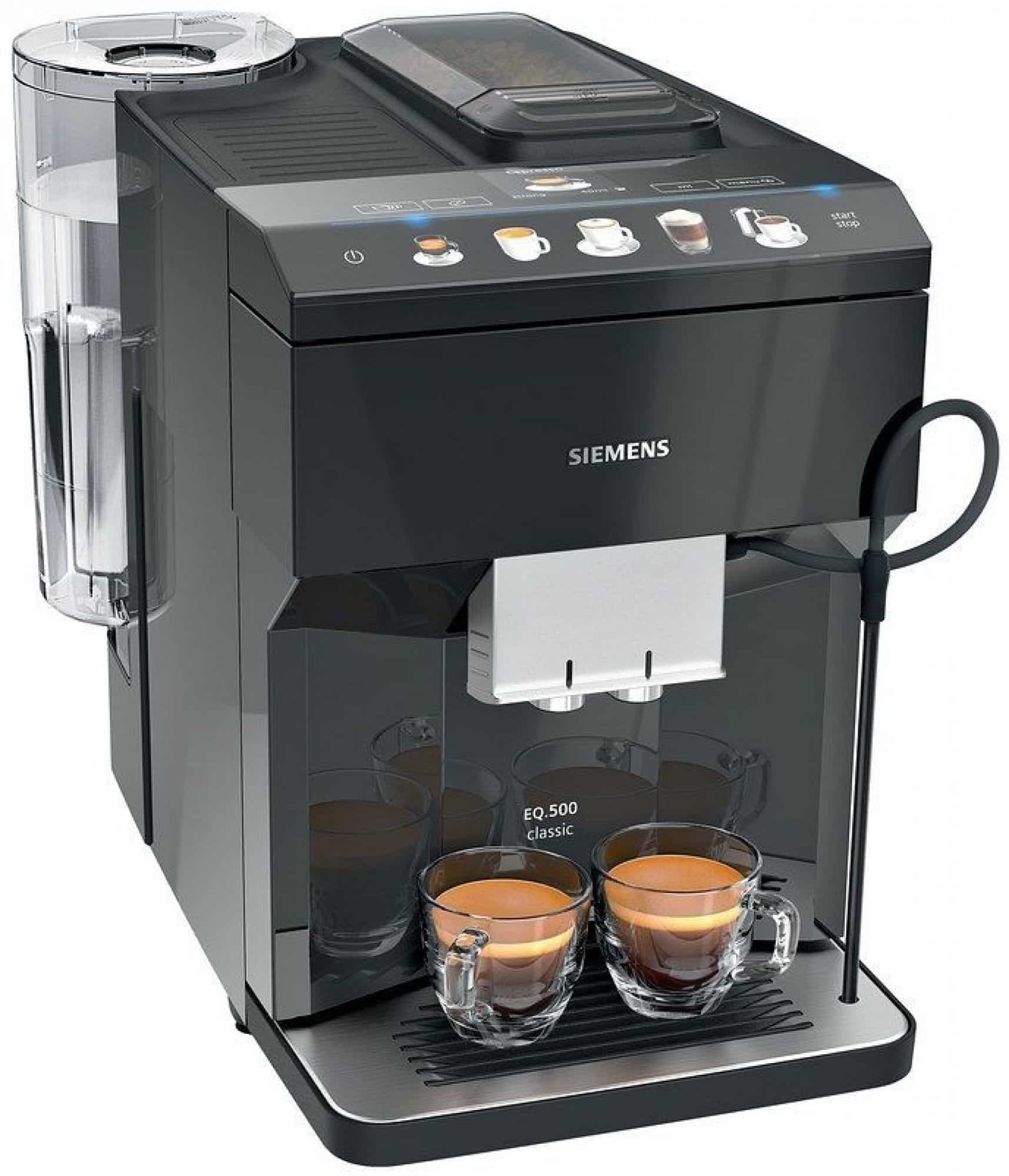 Automatický kávovar s keramickým mlýnkem značky Siemens.