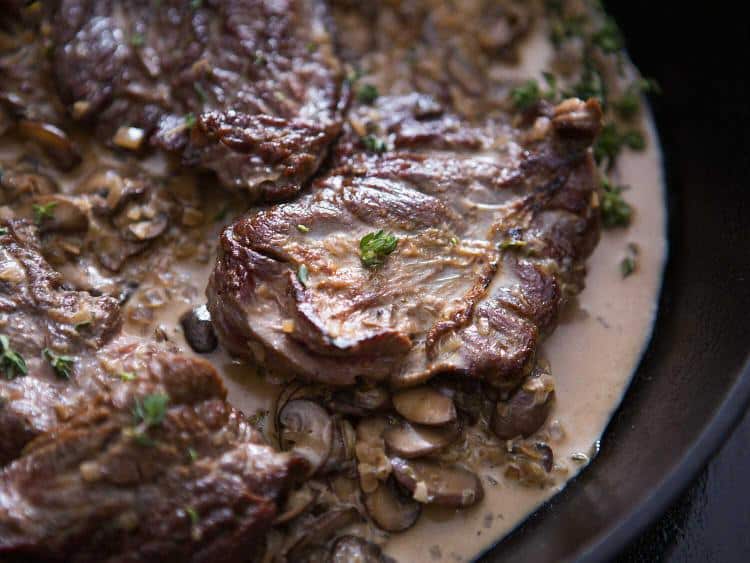 Beef flank steak with mushroom sauce
