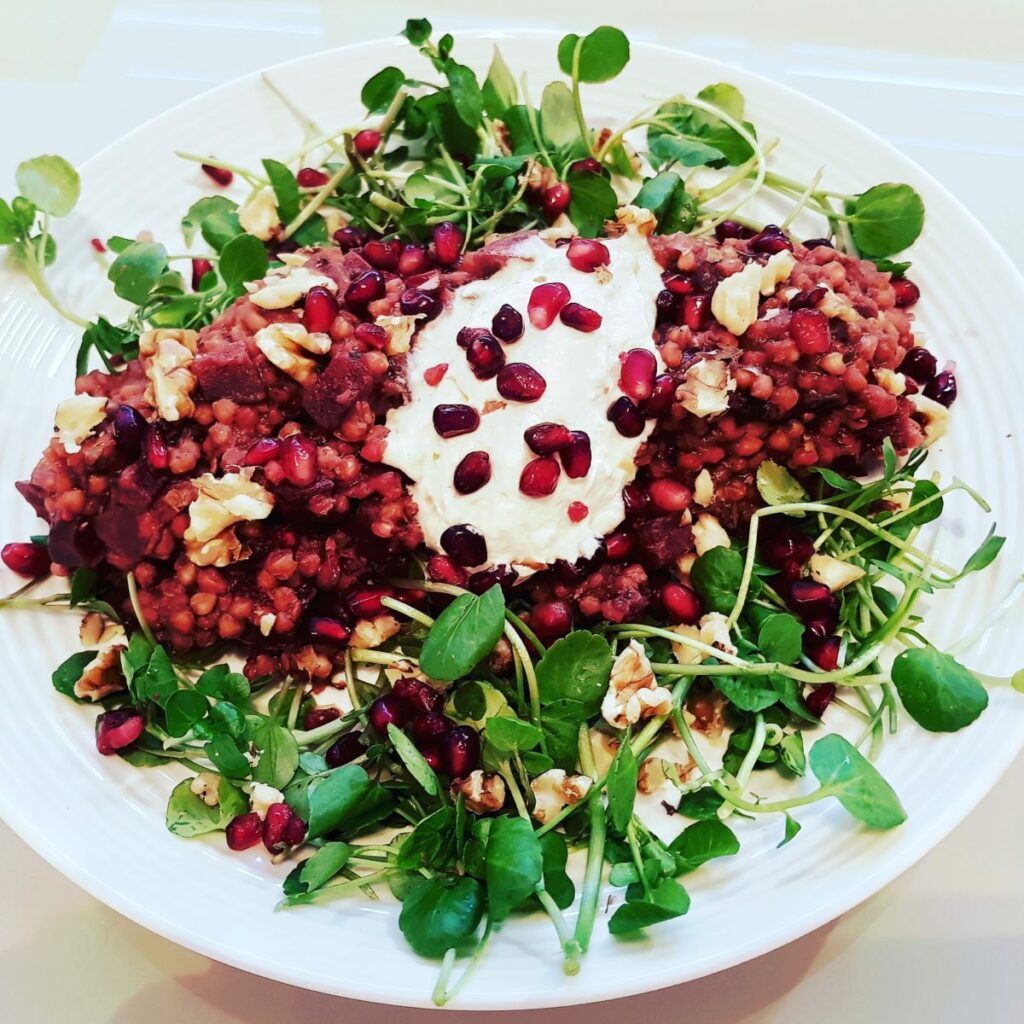 Red beetroot and watercress risotto.
