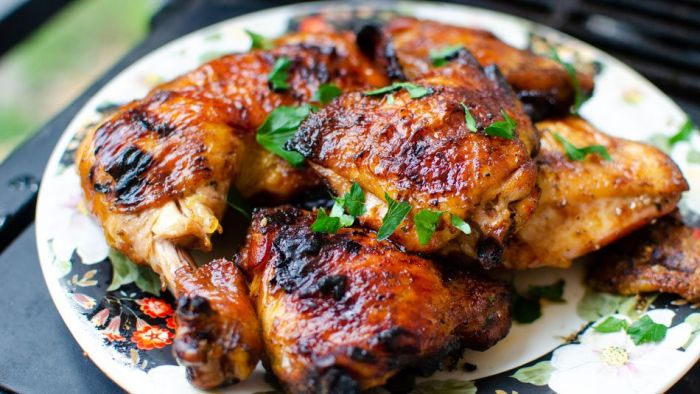 Chicken thighs marinated in soy sauce with a mixture of spices and herbs