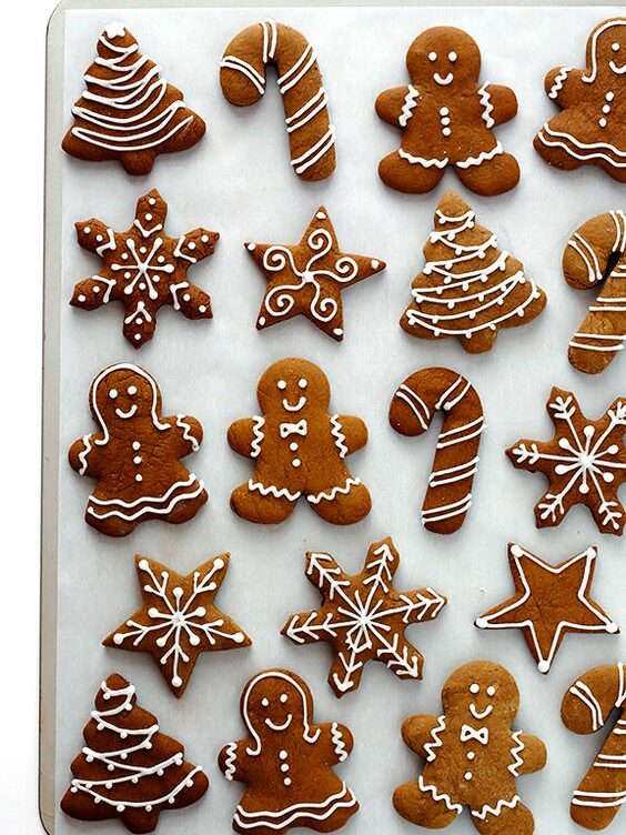 Decorated gingerbread cookies from hazelnut dough.