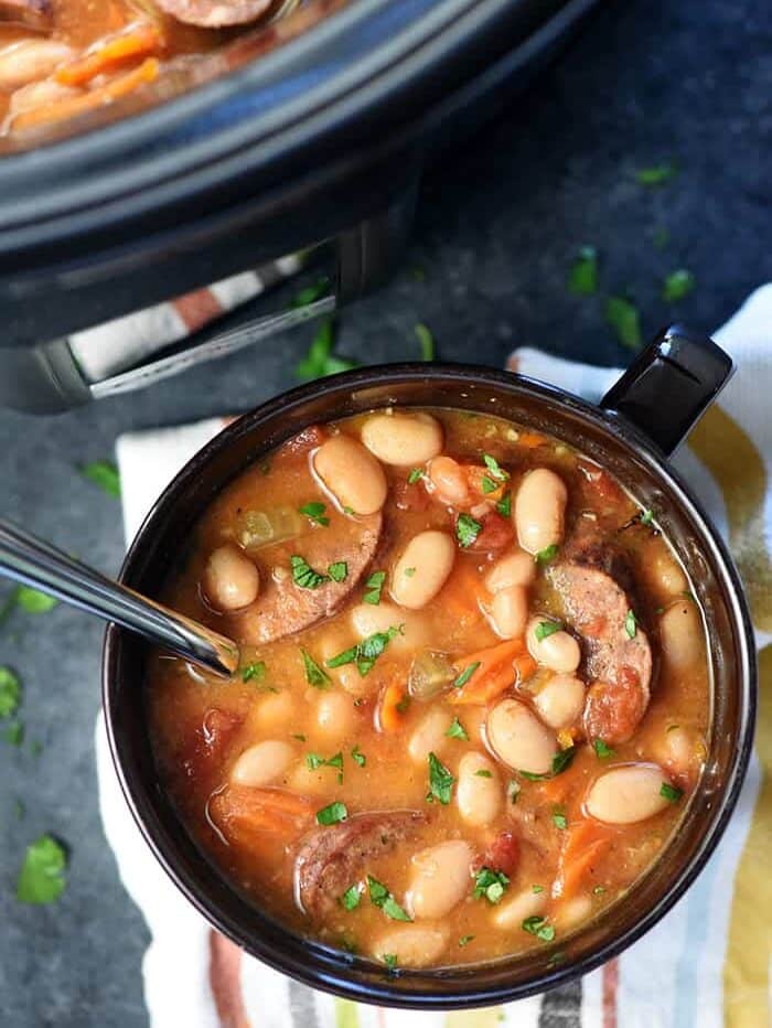 Bean soup with sausage and potatoes.