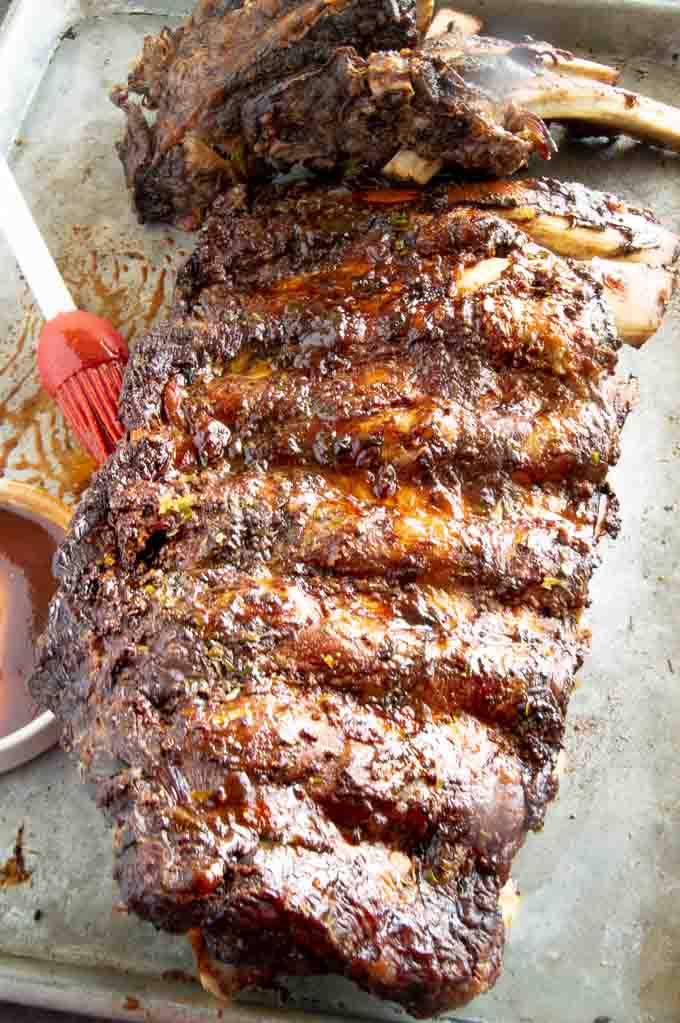 A piece of beef ribs made in the oven with marinade.