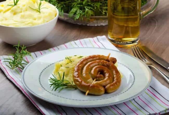 Sausage spiral prepared on beer