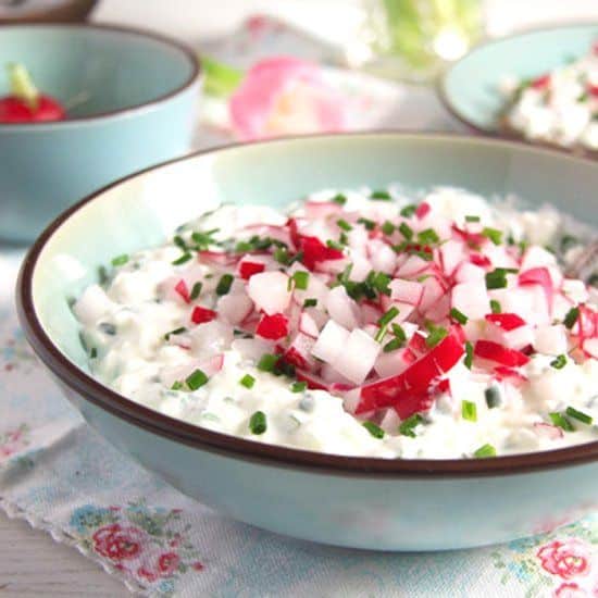 Spread with radishes and cottage cheese.