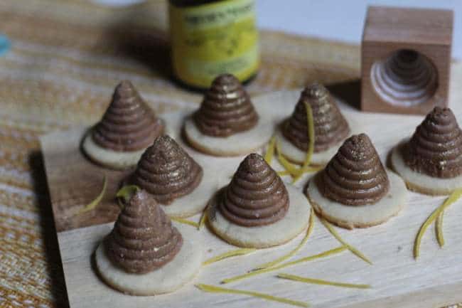 Christmas no-bake cookies in the shape of beehives.