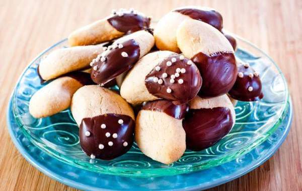 Crisp Christmas cookies made of almonds with chocolate coating.