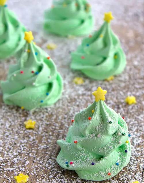 Fluffy egg white trees dyed with green food coloring.