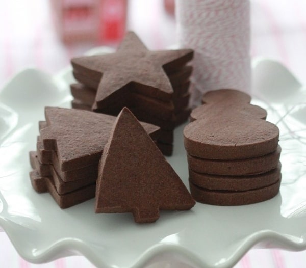 Cocoa cookies of various shapes.