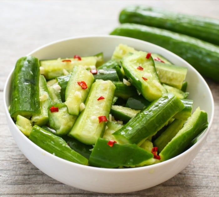 Asian delicacy prepared from cucumber and chili peppers.