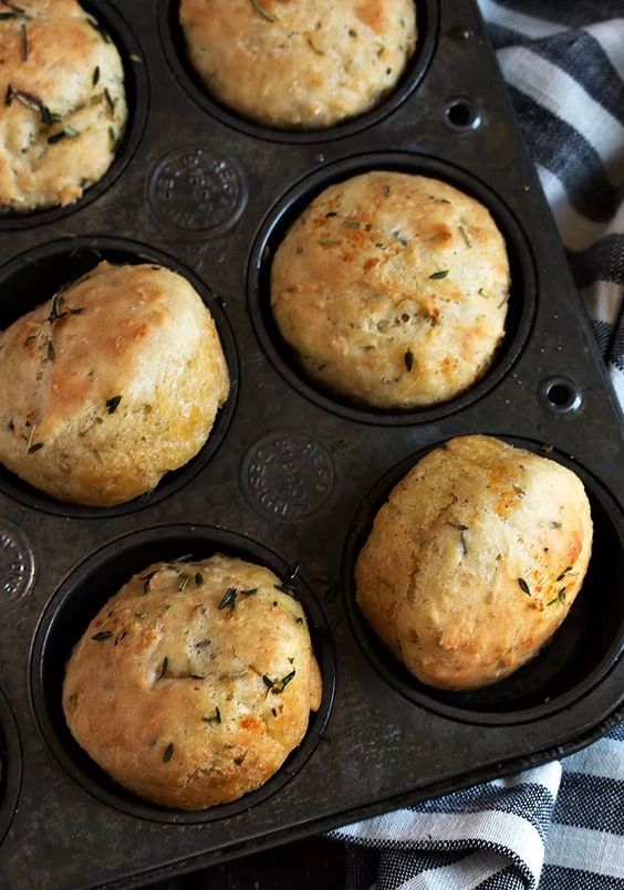 Muffins from Italian dough for focaccia and rosemary.