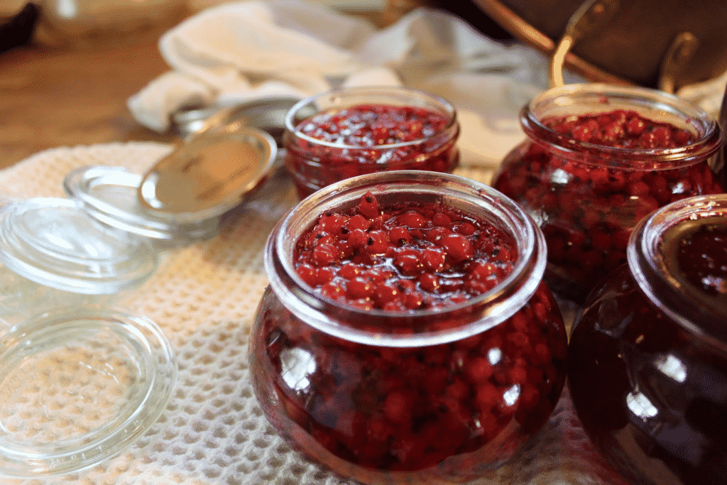 Jar with currant jam.