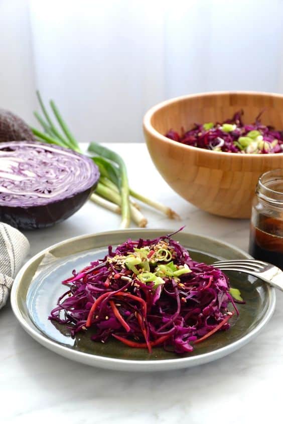 Salad from sour red cabbage with horseradish and garlic.