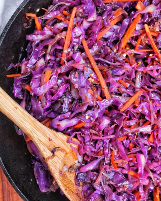 A delicious salad of boiled red cabbage and carrots.