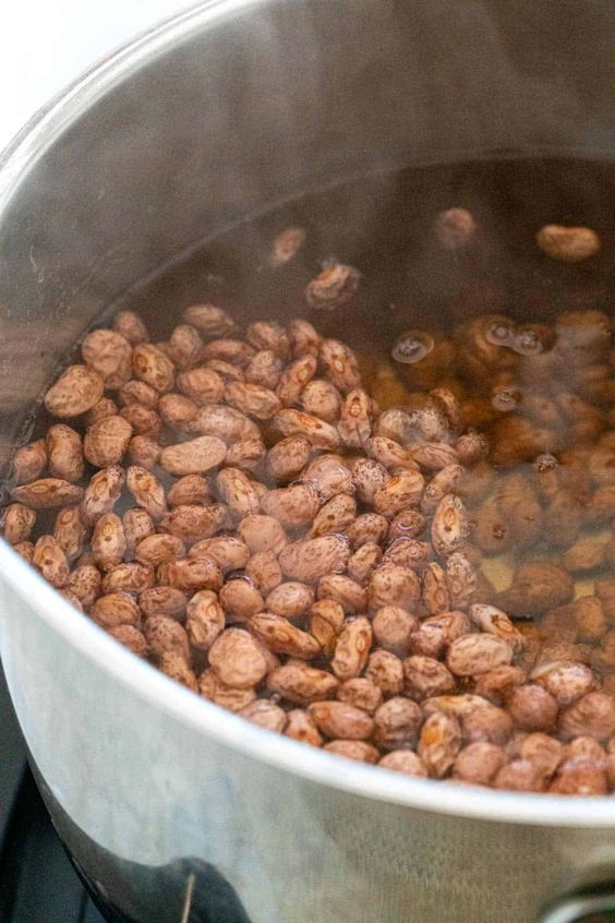 Brown beans cooked in a pressure cooker.
