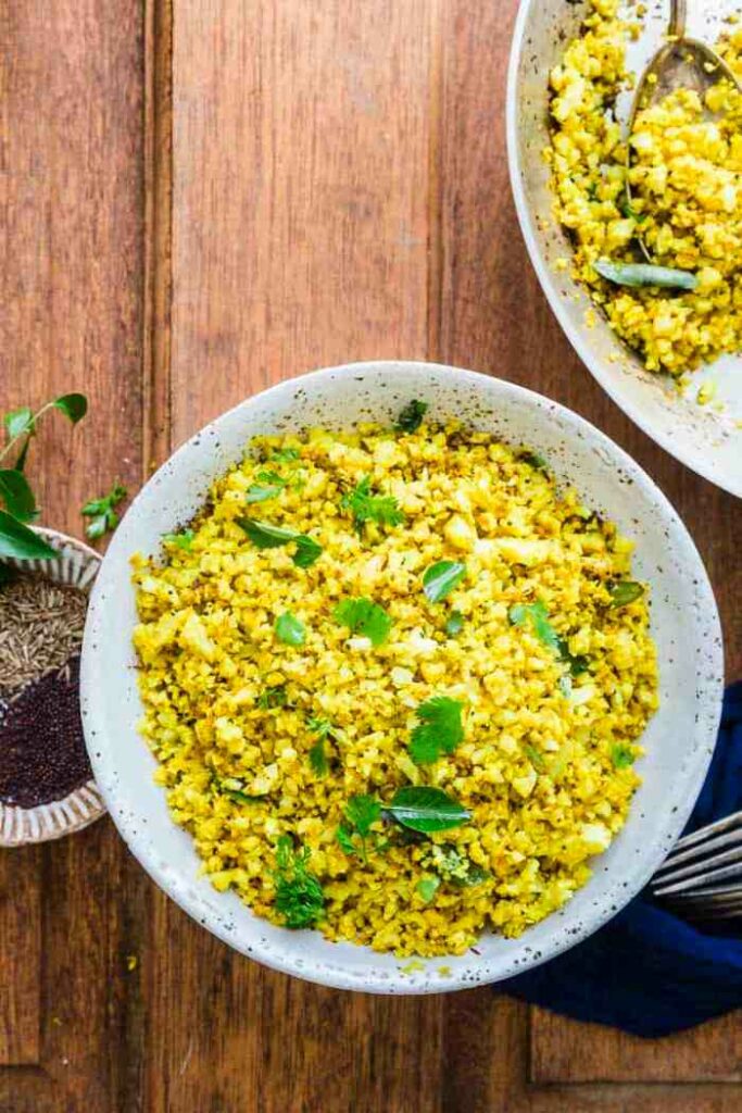 Delicious Indian cauliflower rice ready in 30 minutes.