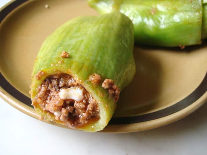 Stuffed pepper cucumber with minced meat.