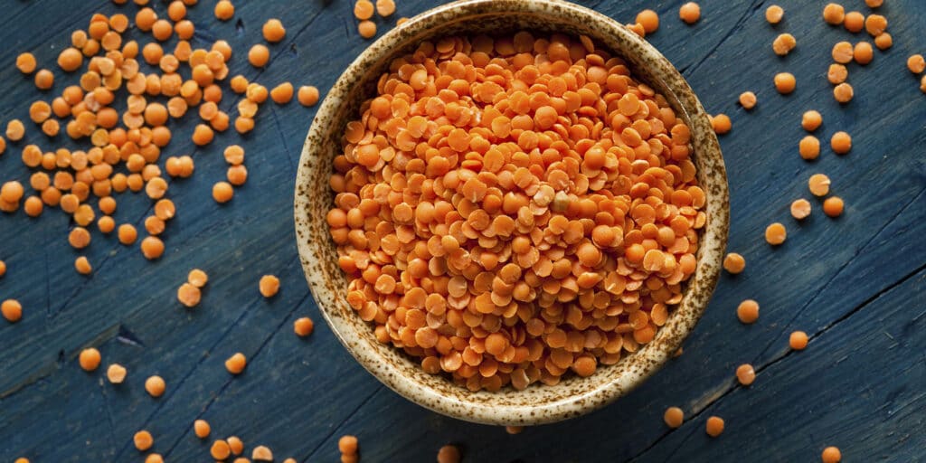 Red lentils in a bowl