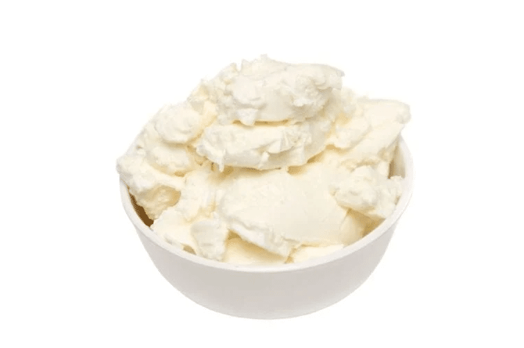 Creamy Italian cheese with a high fat content in a bowl.