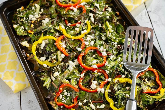 Chard leaves baked with paprika and cheese.