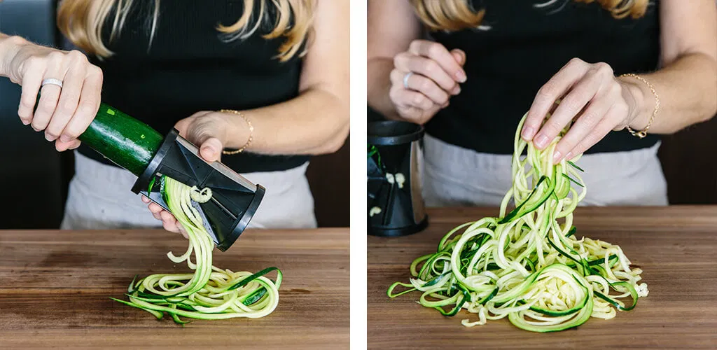 Zucchini noodles and a hand spiralizer