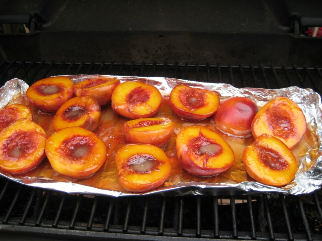 Grilled nectarines in foil