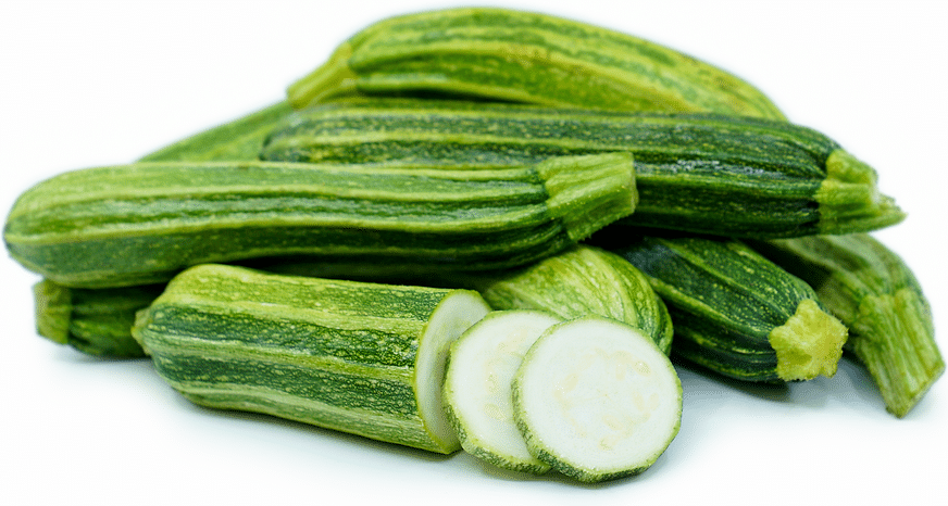 Striped green zucchini on a white background