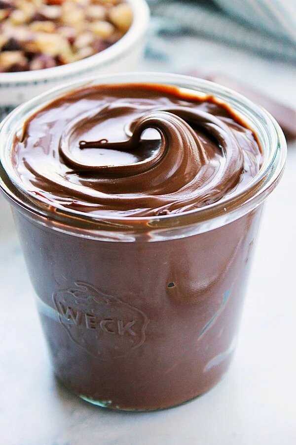 Homemade Nutella in a jar.