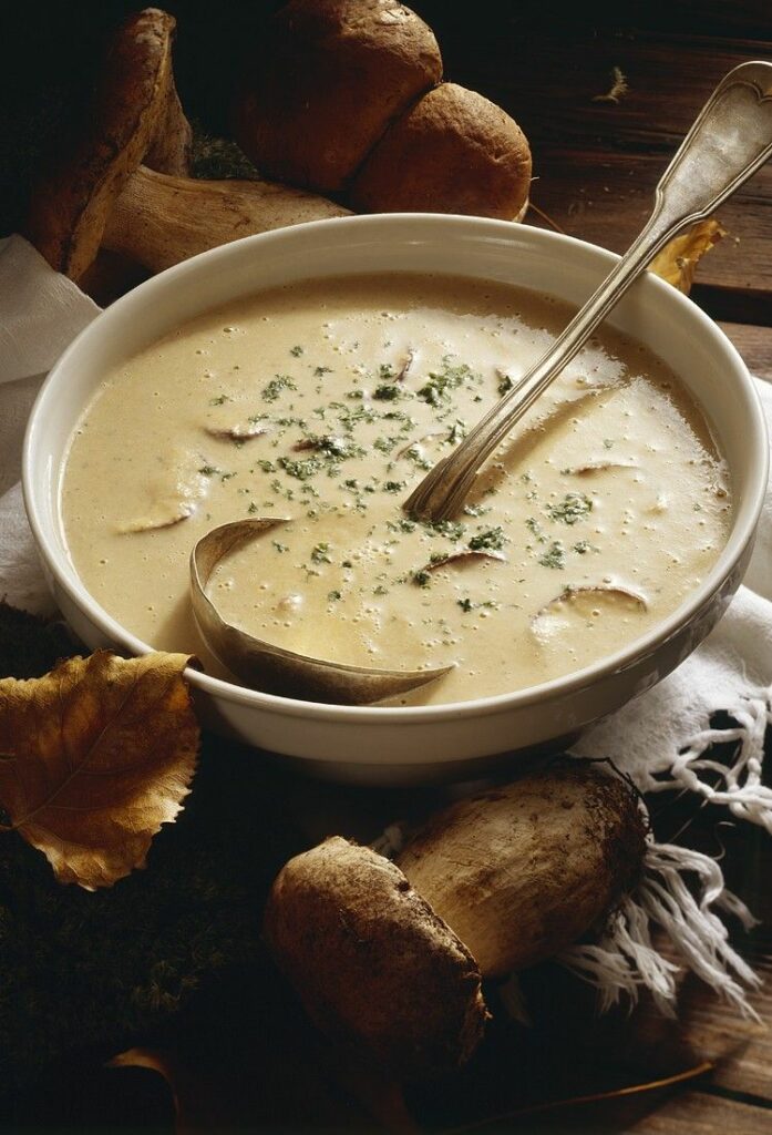 Cream soup with fresh mushrooms.
