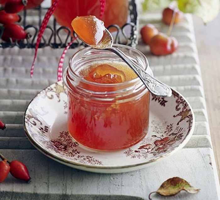 A glass with rosehip marmalade.
