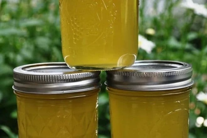Cucumber jelly in jars with lids.