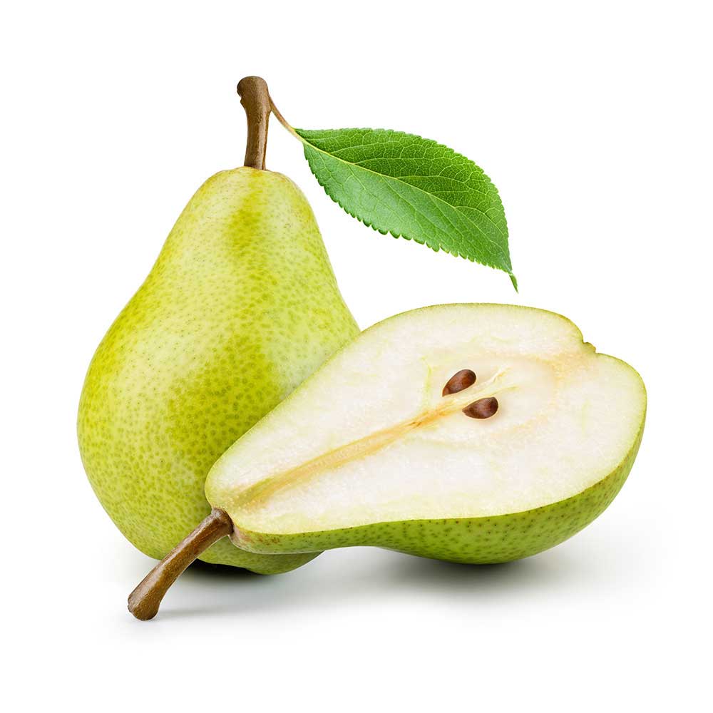 One whole fresh green pear and one half.