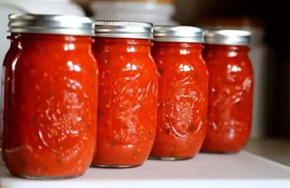 Tomato puree in mason jars.