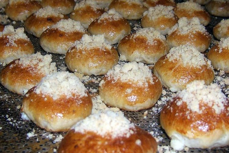 Fluffy stuffed Moravian wedding cakes with crumb.