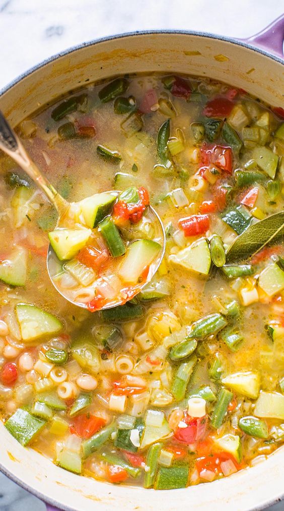 A perfect soup full of seasonal vegetables and pasta.